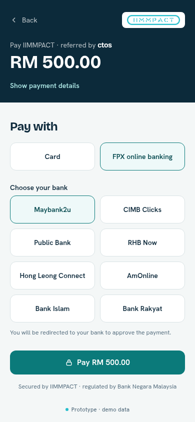 Screenshot: Pay by card or FPX