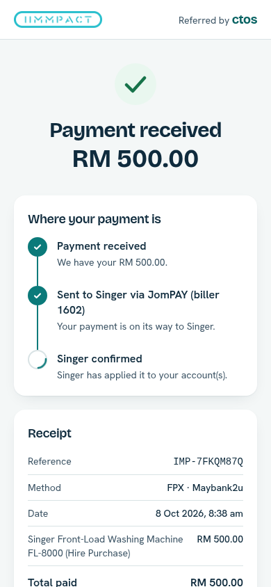Screenshot: Receipt & JomPAY status